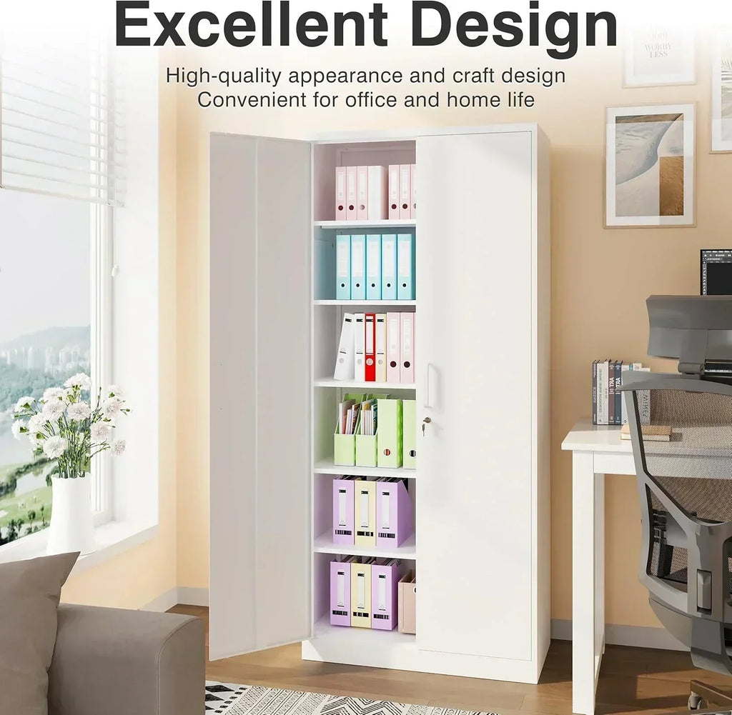 Metal Storage Cabinet with 2 Doors and 6 Shelves Black Metal Cabinet Garage Storage Cabinet wourant