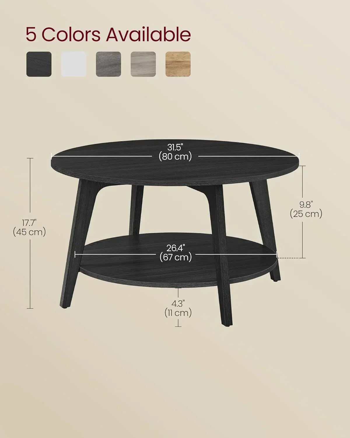 VASAGLE Round Coffee Table 2 Tier Coffee Table with Storage for Living Room 31.5 x 17.7 Inches wourant