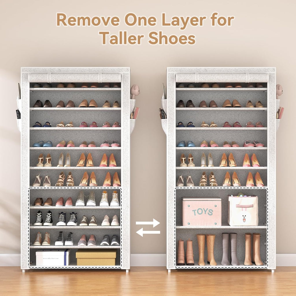 ROJASOP 10 Tier Shoe Rack with Covers Large Capacity Stackable Tall Shoe Shelf Storage wourant