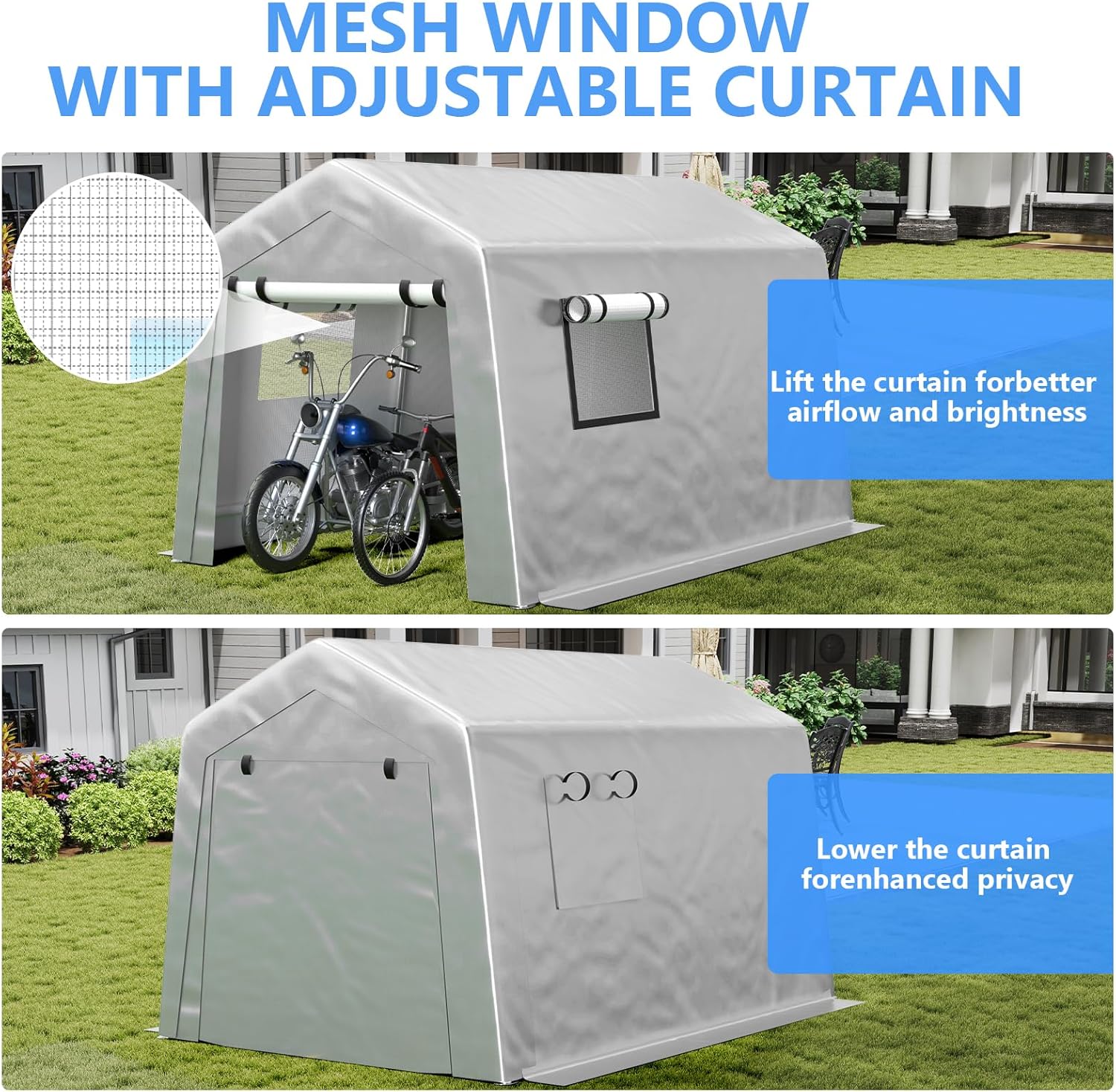 6x8 ft Heavy Duty Carport Tent Portable Garage Removable Side Walls Four Seasons Tarpaulin wourant