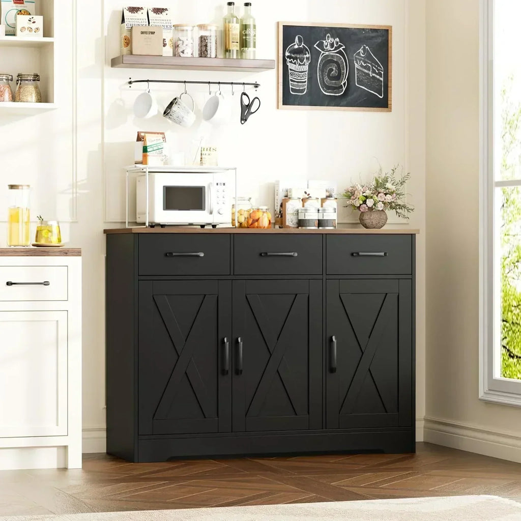Modern farmhouse sideboard barn door buffet storage cabinet with drawers and shelves wourant