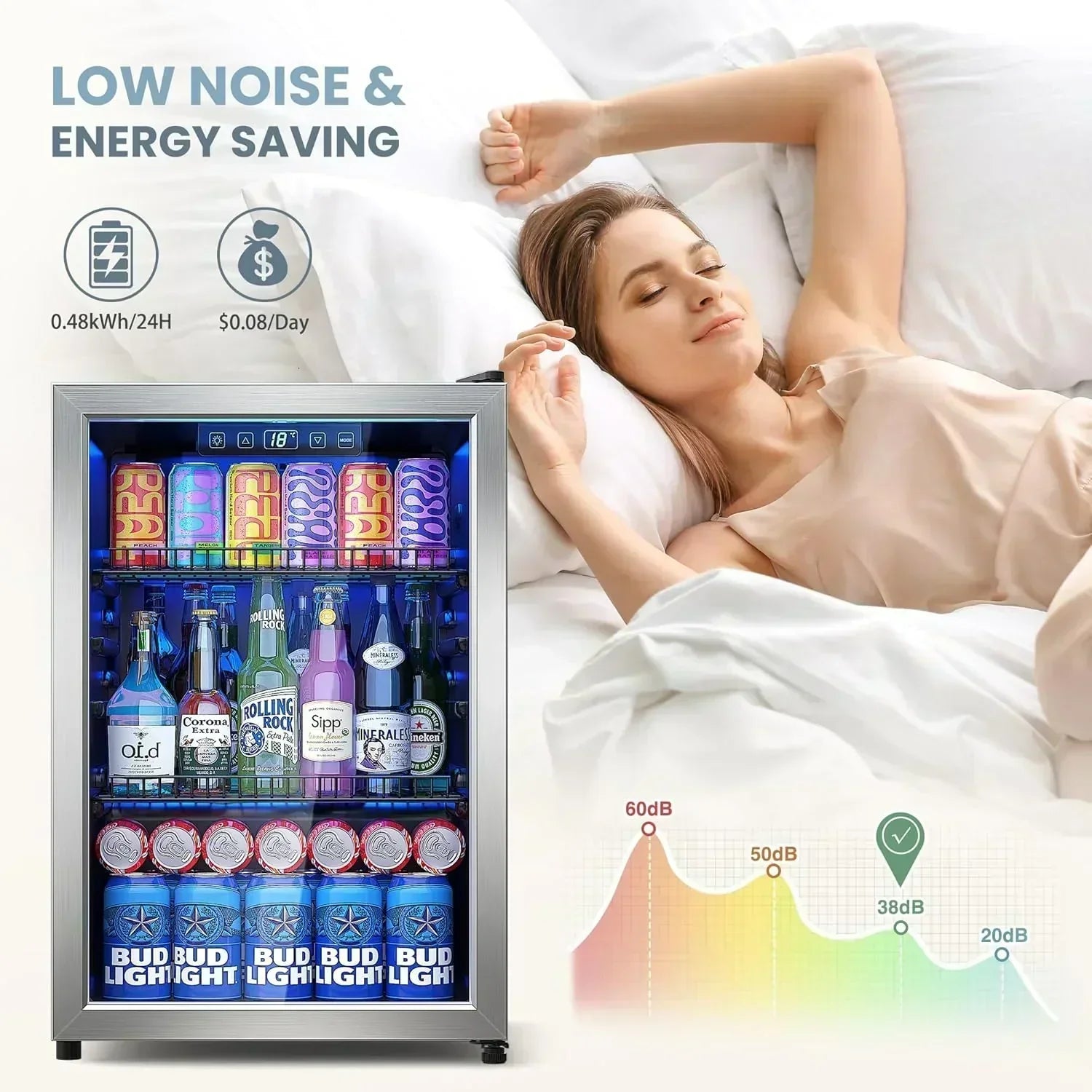 Beverage Refrigerator Cooler-120 Cans Freestanding Mini Fridge Cooler with Glass Door wourant