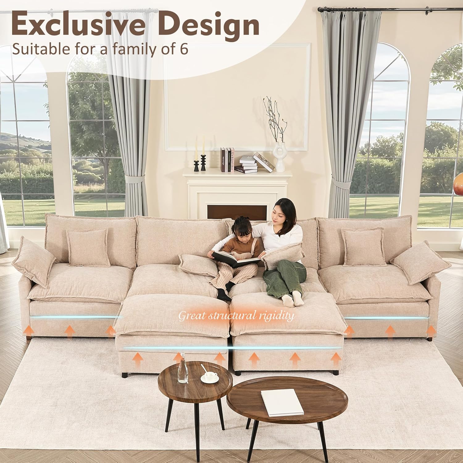 108 Inch U Shape Sofa Sectional Sofa Comfortable Cloud Sofa Living Room Deep Seat Sofa wourant