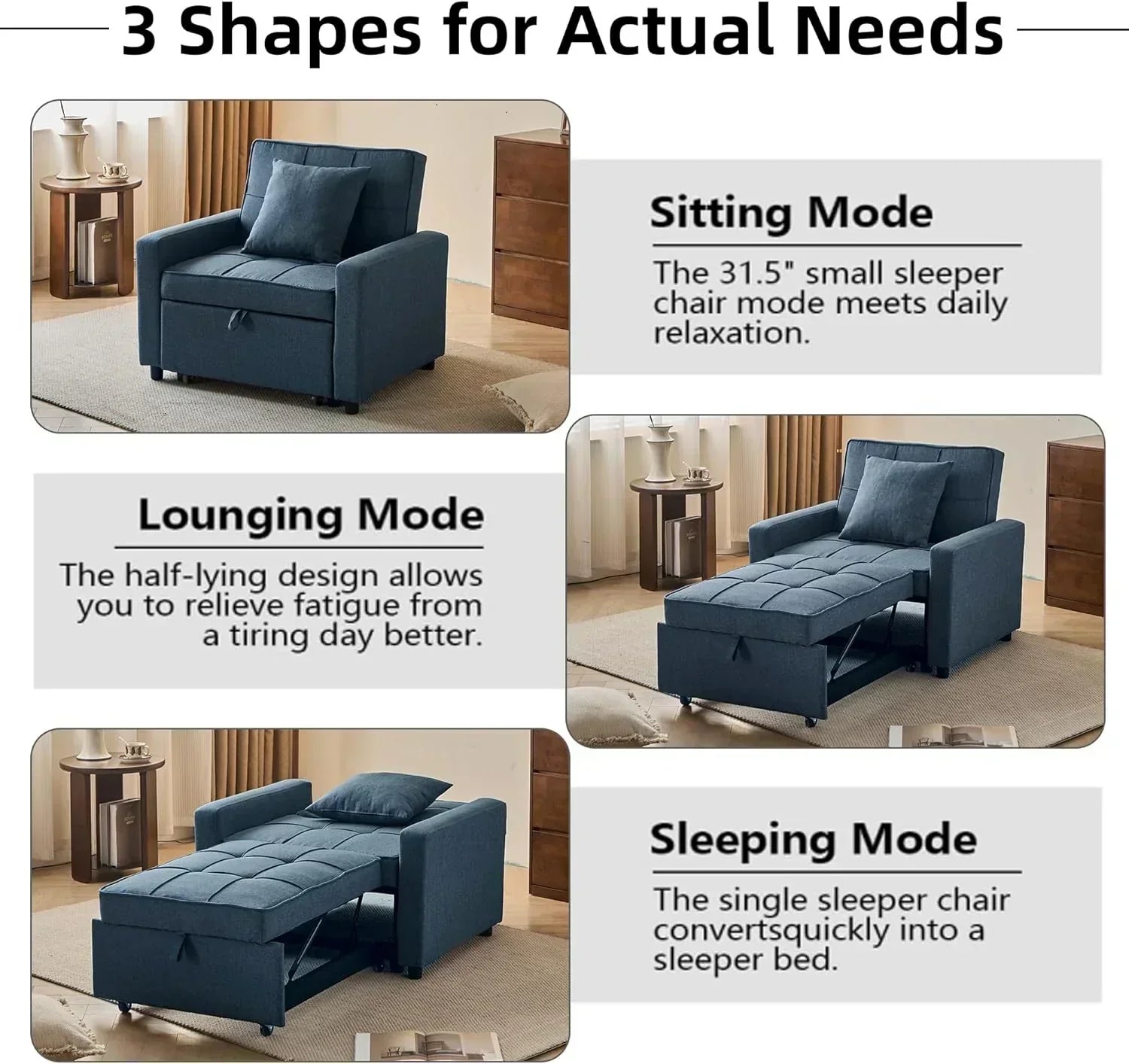 Sofa Bed Chair Convertible Sleeper Sofa with Pull-Out Bed wourant