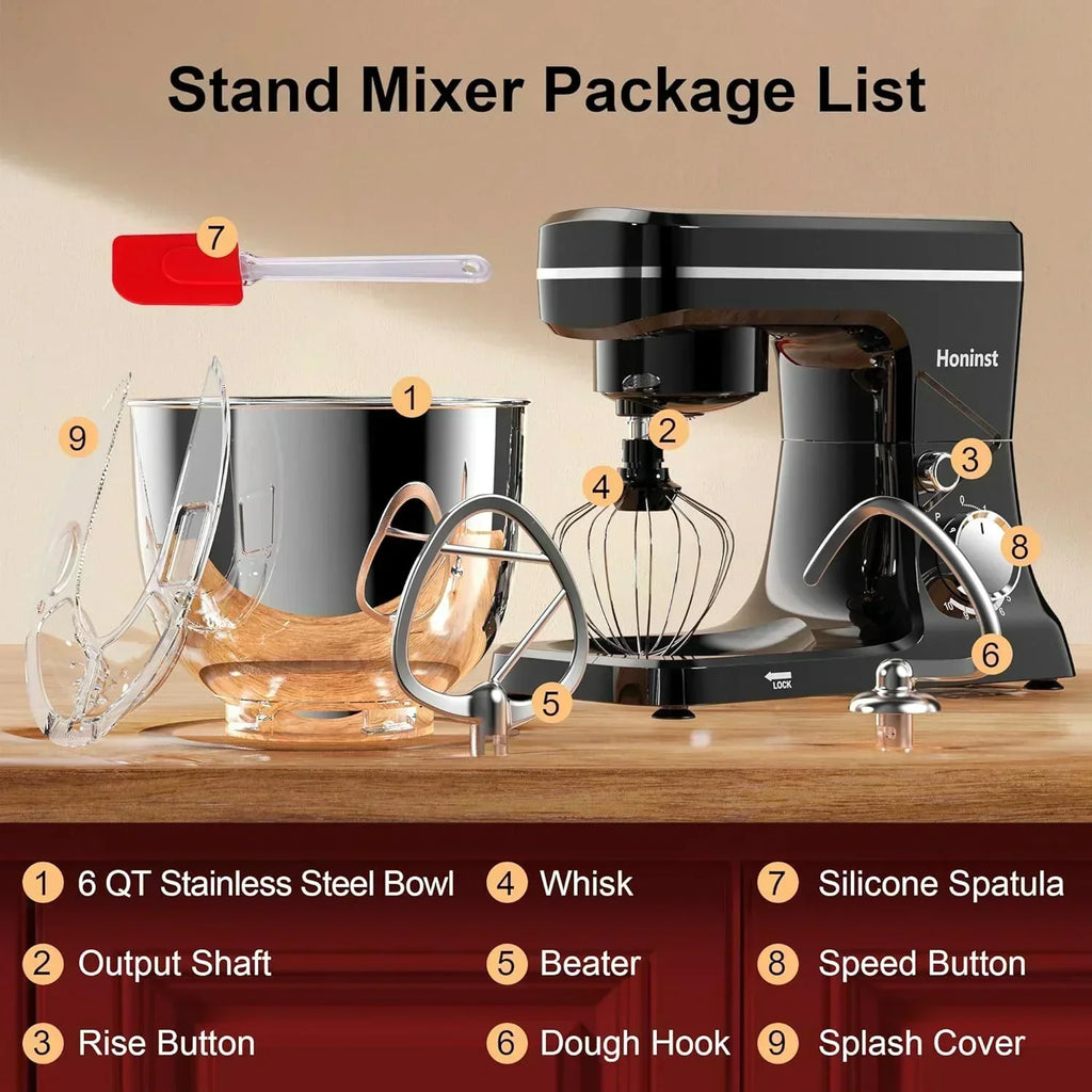 10-Speed Stand Mixer with 8-in-1 Splash Guard Tilt Head 6-Quart Stainless Steel Bowl wourant