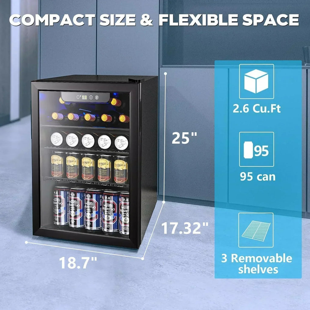 Mini Fridge 130 Can Beverage Refrigerator Cooler Drink Fridge Adjustable Temperature Control wourant