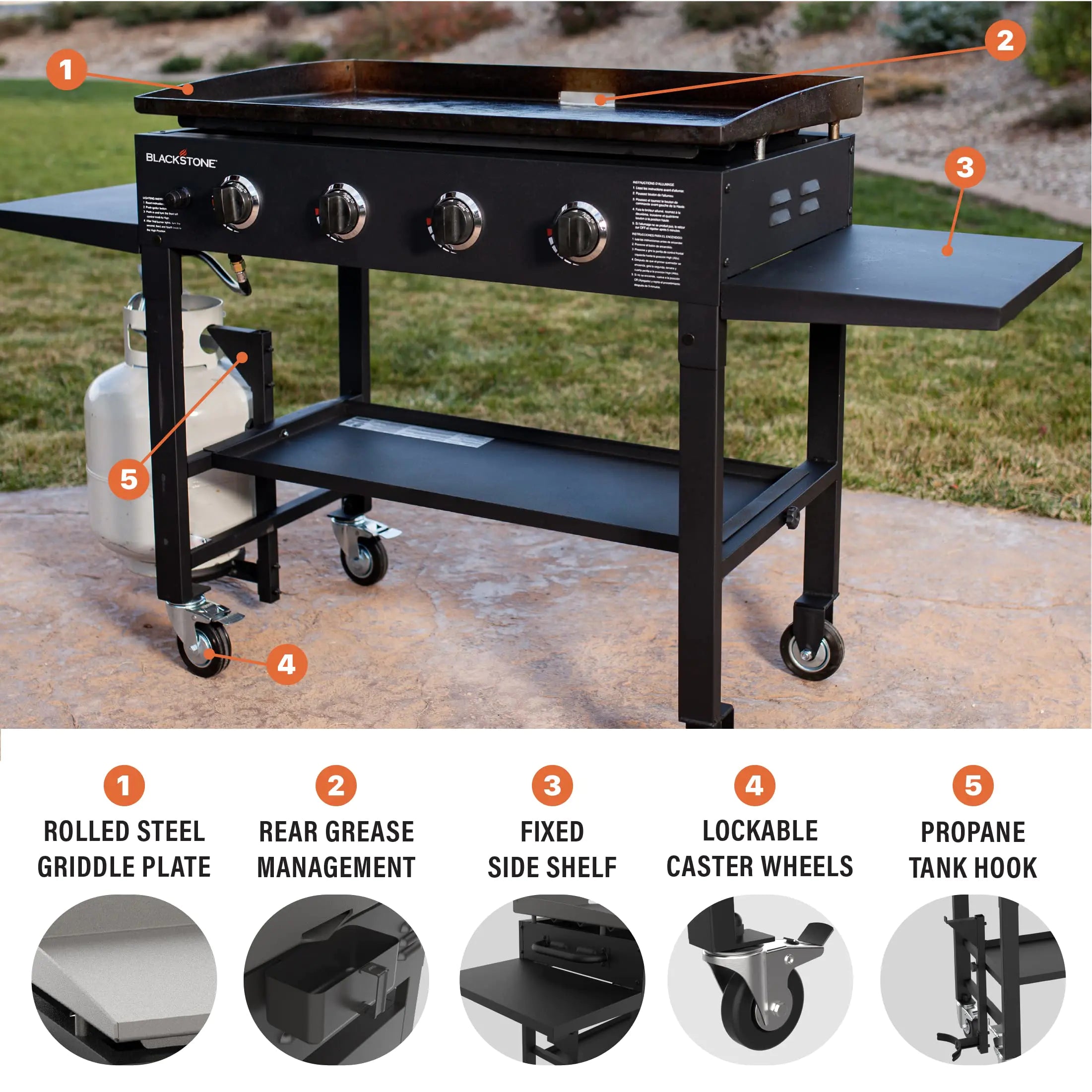 Blackstone 36 Inch Gas Griddle Cooking Station 4 Burner Flat Top Gas Grill Propane Fuelled wourant