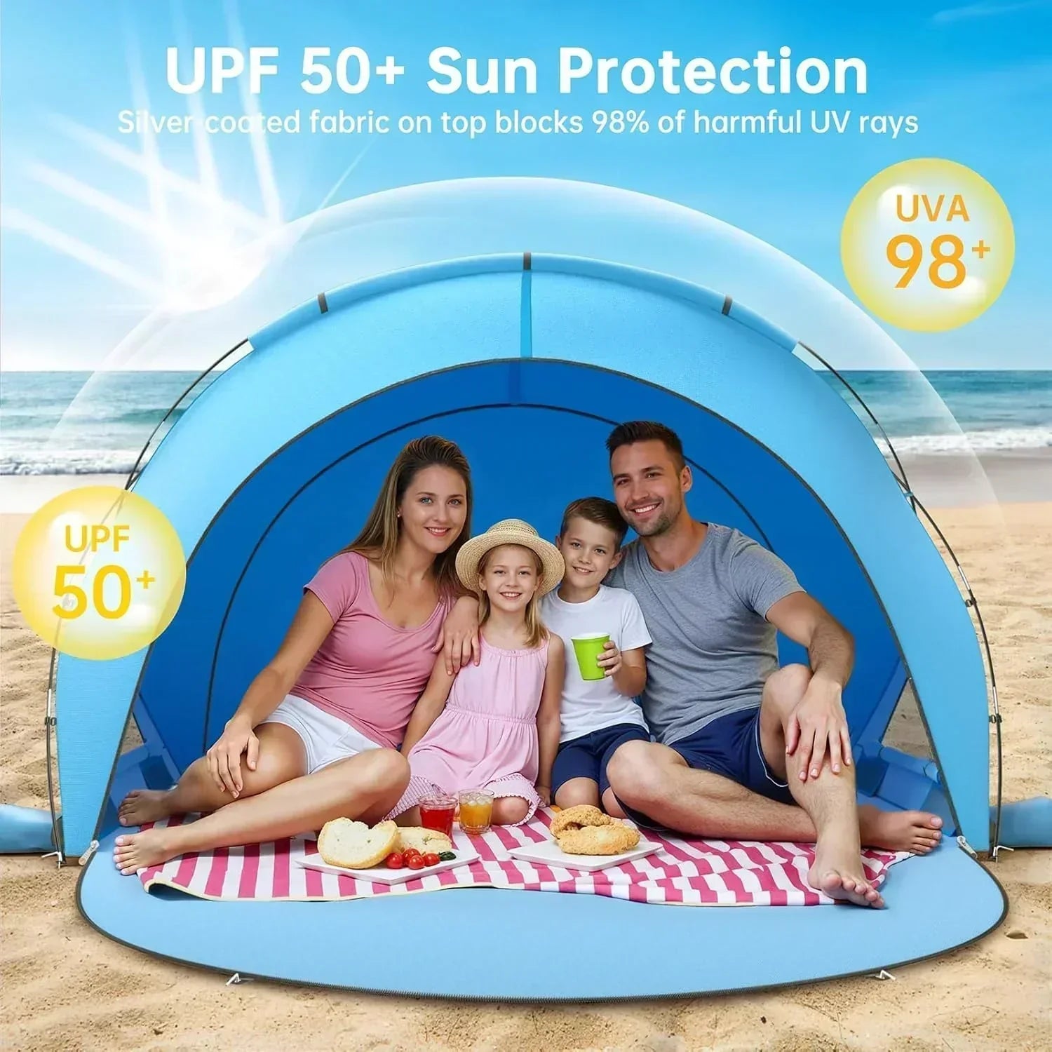 Beach Tent Sun Shelter Beach Shade Tent with UPF50+ UV Protection Beach Sun Shelter Beach Shade wourant