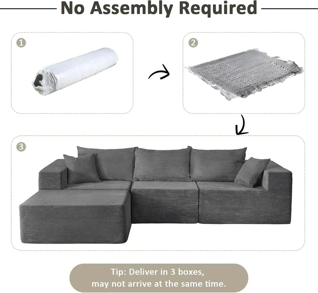 Cloud sofa with L-shaped lounge chair modern modular sofa with deep seats wourant