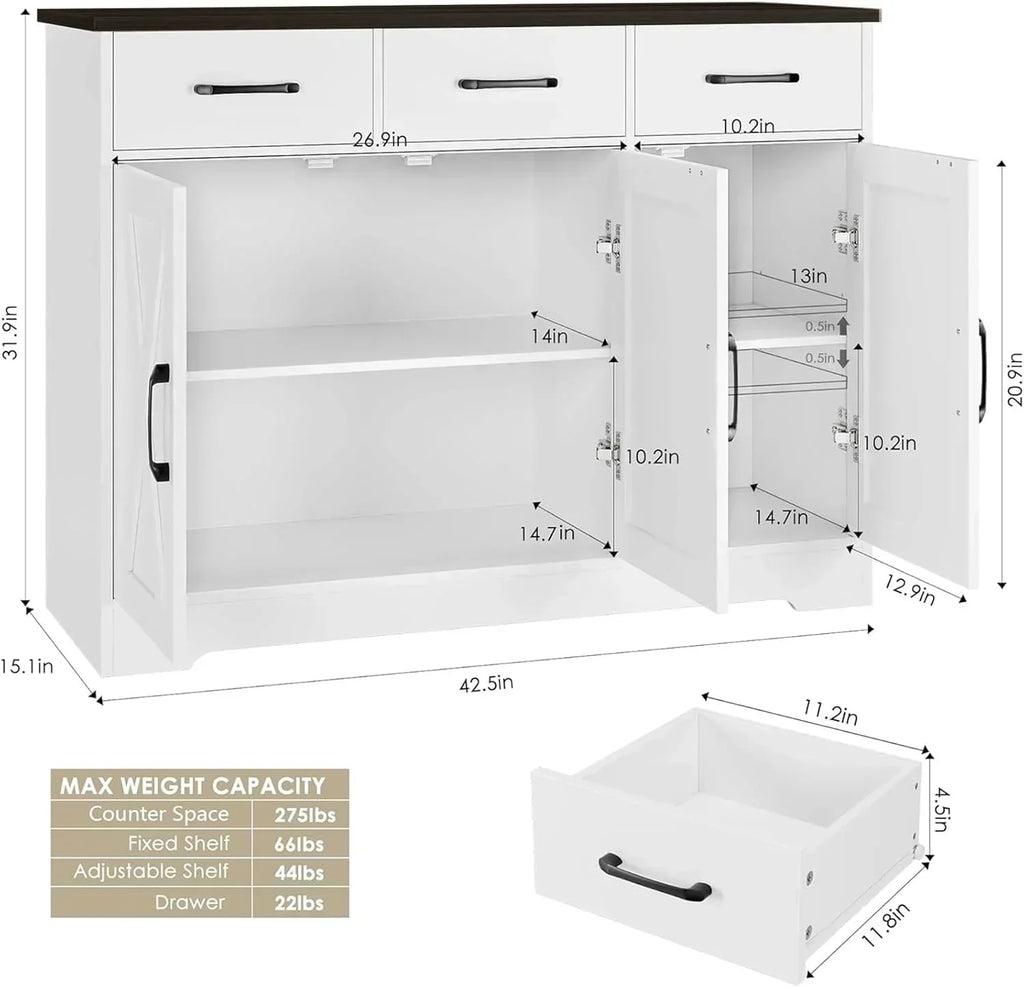 Modern farmhouse sideboard barn door buffet storage cabinet with drawers and shelves wourant