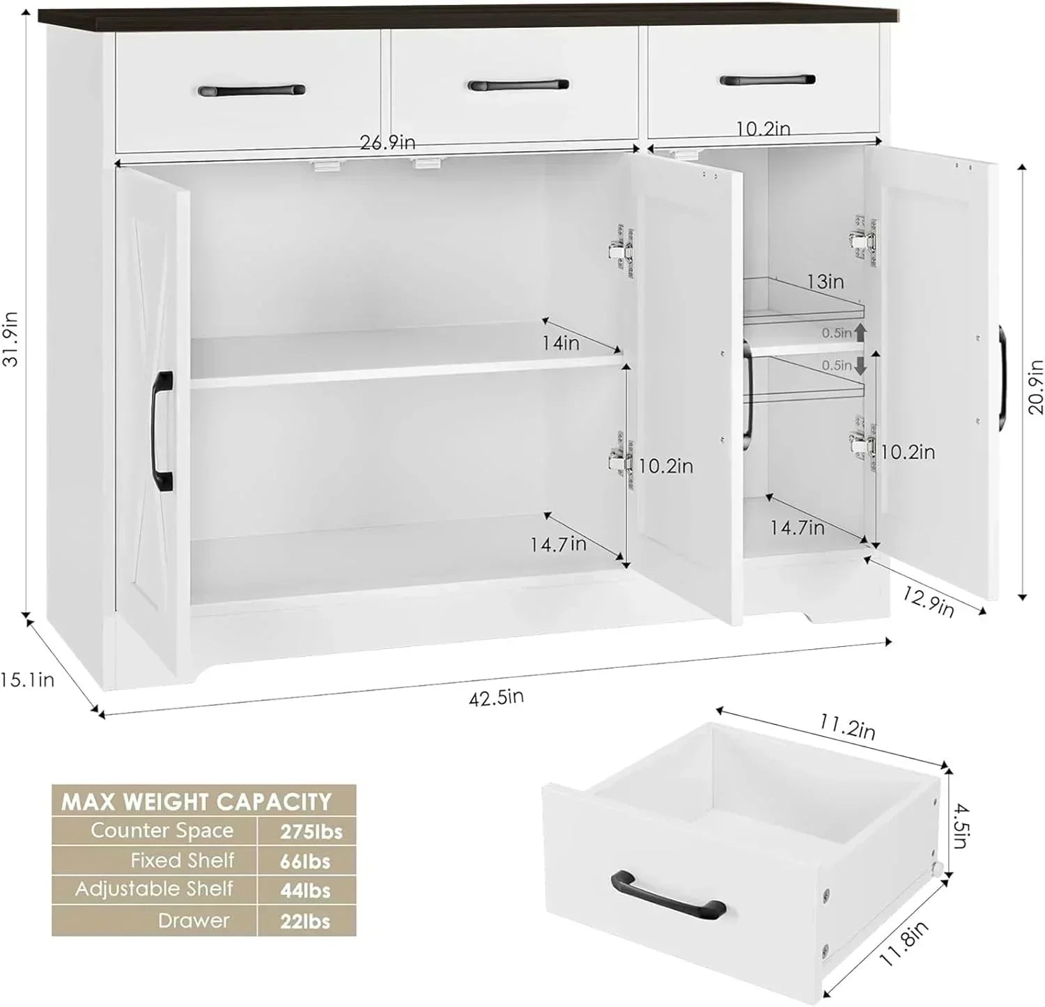 Modern farmhouse sideboard barn door buffet storage cabinet with drawers and shelves wourant
