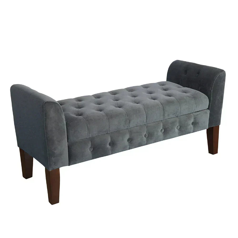 Velvet Upholstered Button Tufted Wooden Bench Settee with Hinged Storage wourant