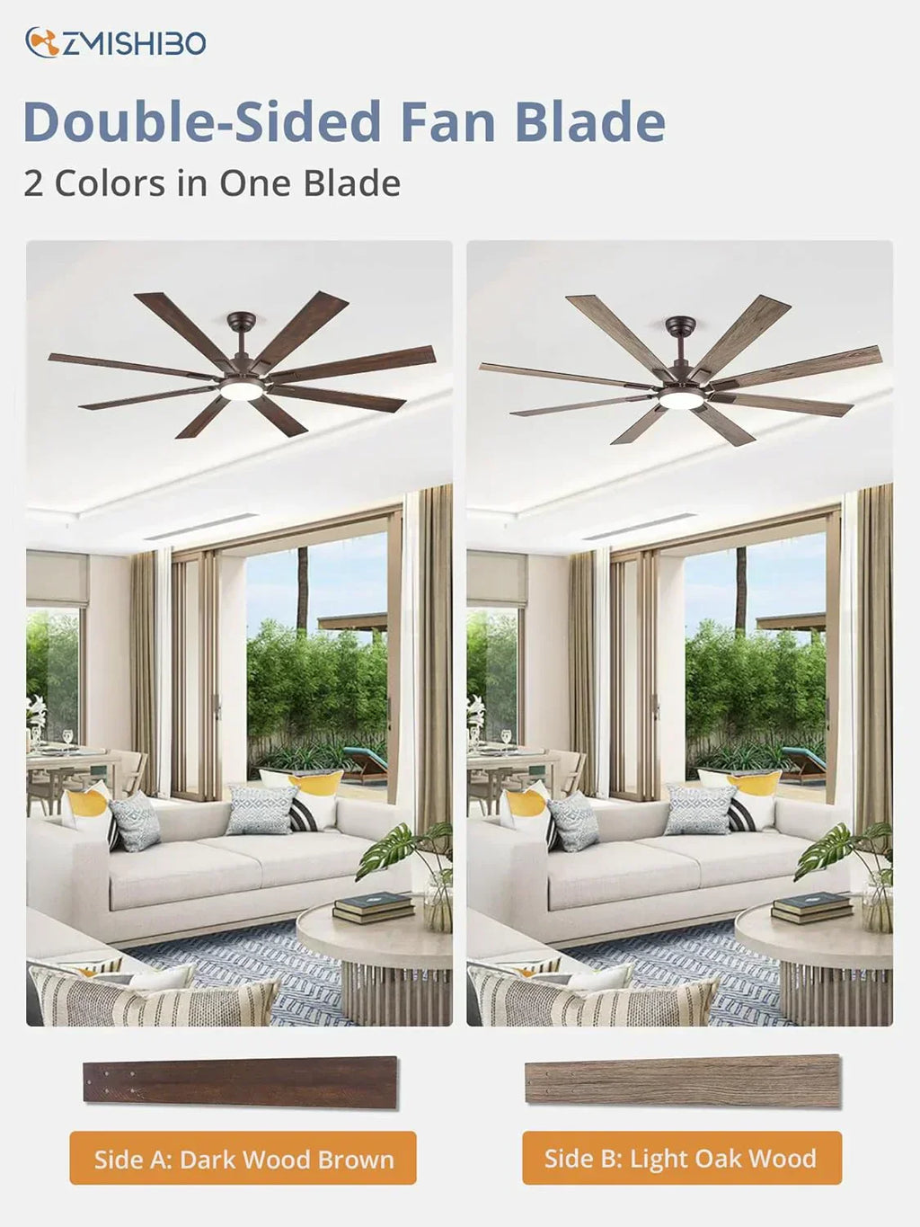 Zmishibo 72-inch large ceiling fan with lighting and remote indoor/outdoor wourant
