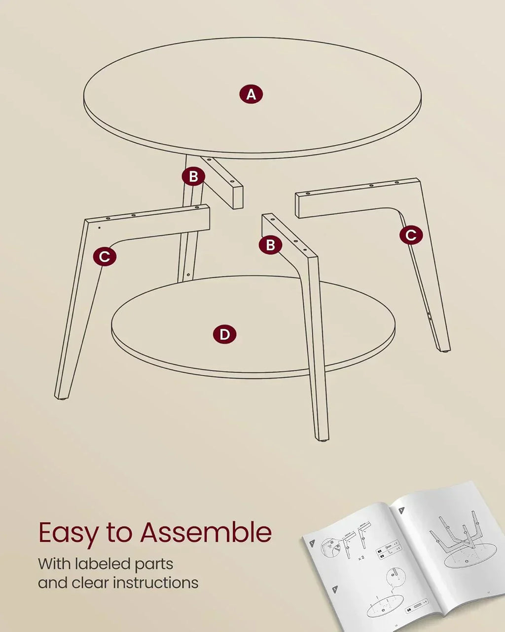 VASAGLE Round Coffee Table 2 Tier Coffee Table with Storage for Living Room 31.5 x 17.7 Inches wourant