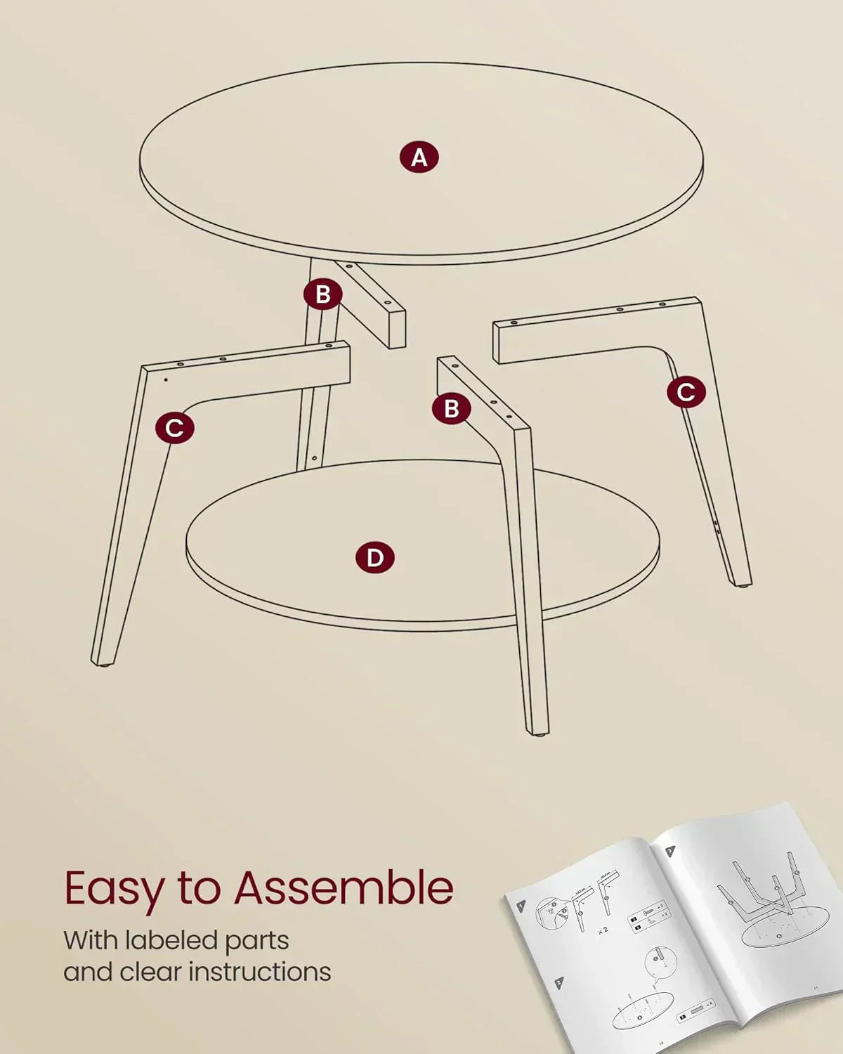VASAGLE Round Coffee Table 2 Tier Coffee Table with Storage for Living Room 31.5 x 17.7 Inches wourant