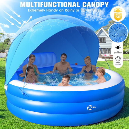 2025 Upgraded Inflatable Pool with Canopy Inflatable Family Lounge Pool Round Blow Up Pool wourant