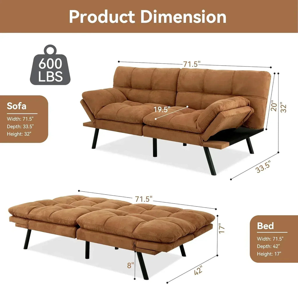 Brown loveseat convertible sofa memory foam futon sofa bed modern sleeper sofa wourant