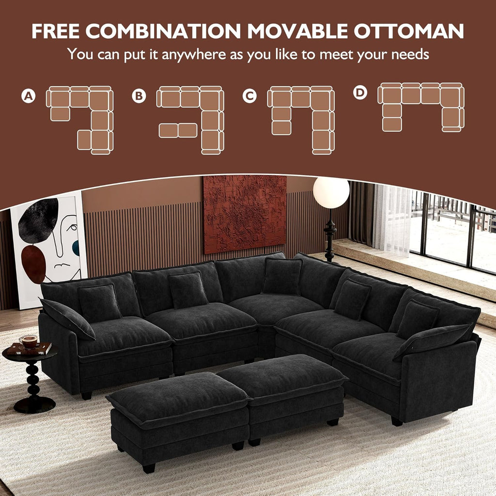 ihanherry 146-inch U-shaped modern sofa modular area cloud sofa wourant