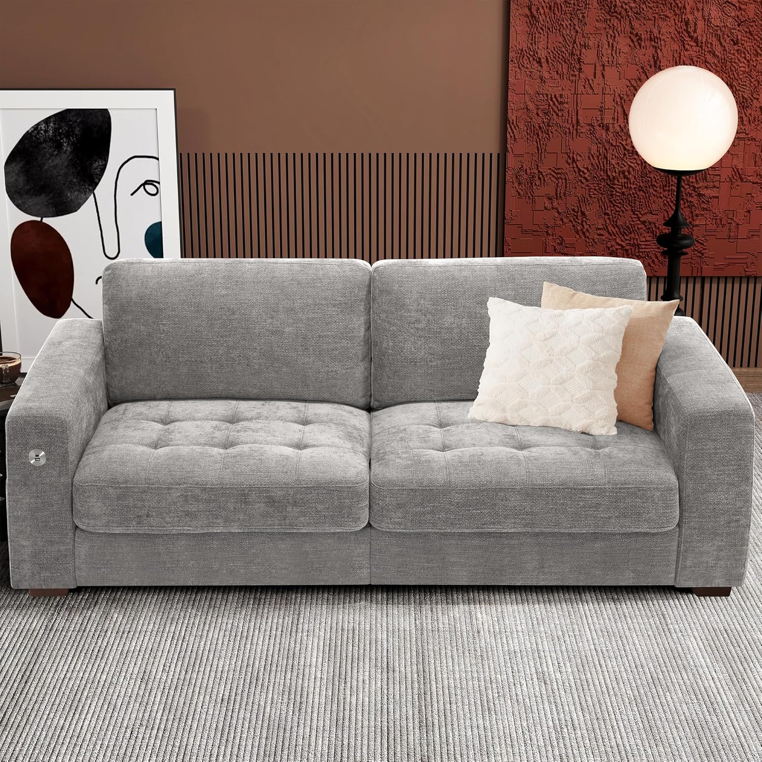 111.4 Inch L Shaped Modern Sofa Modular Cloud Sofa with Ottoman 4 Seater Chenille Deep Seat Sofa wourant