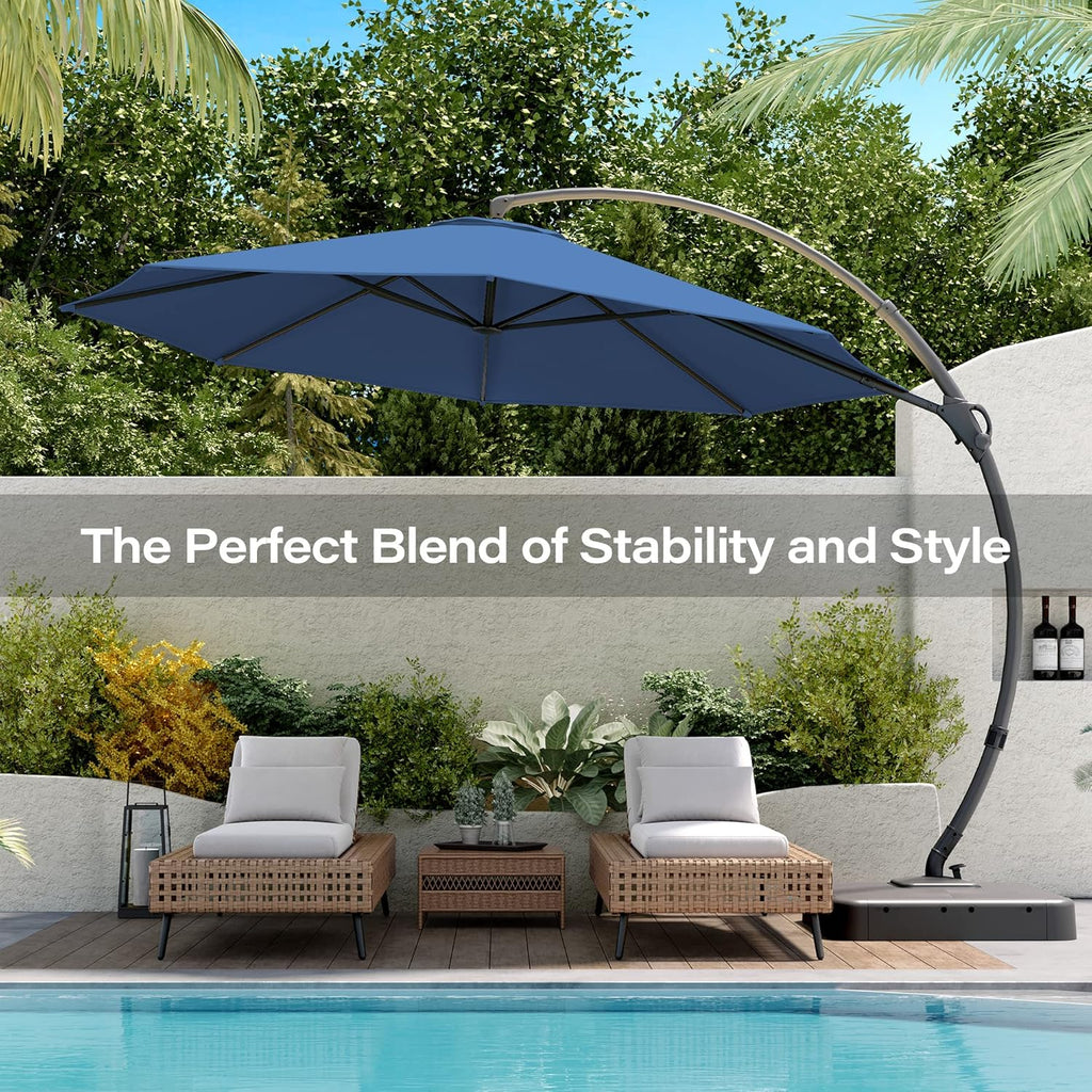 LAUSAINT HOME Outdoor Patio Umbrella with Base included 11 FT Deluxe Curvy Cantilever Umbrella wourant