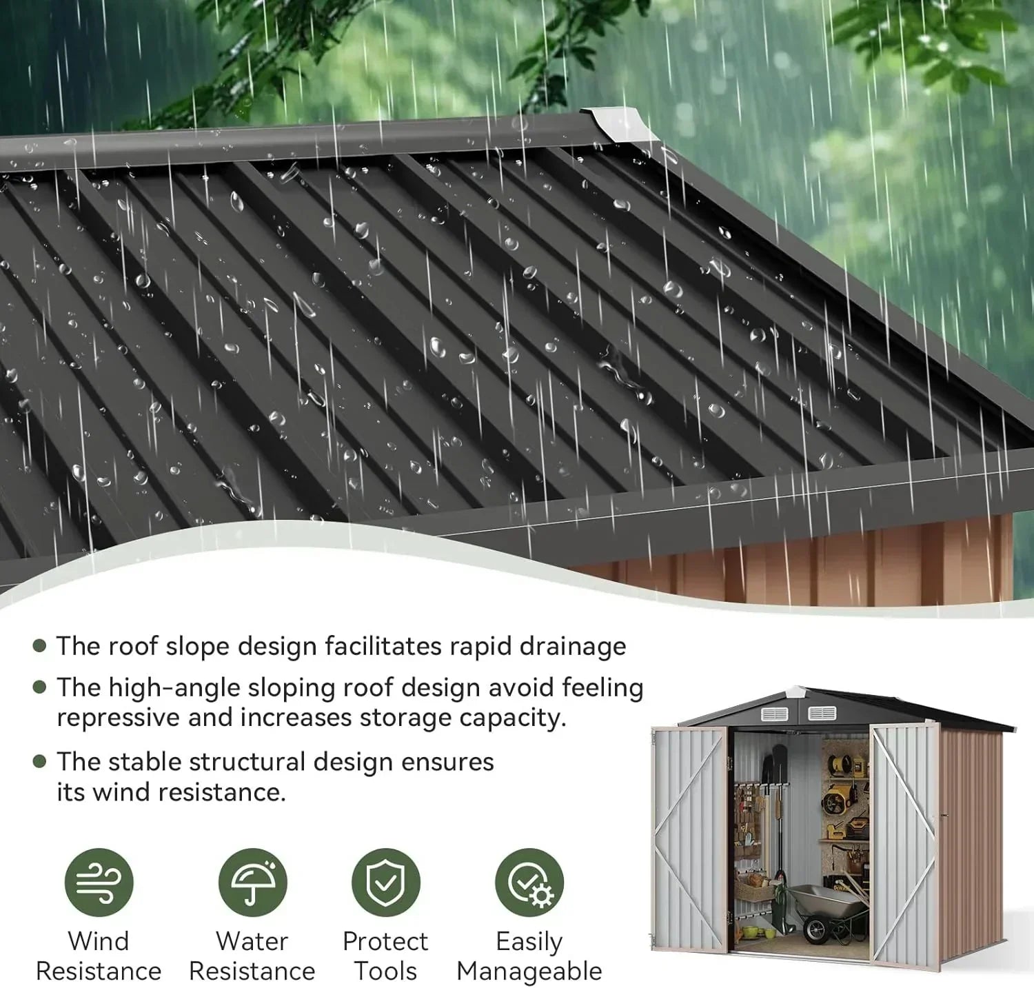 Aoxun 6.2x4 FT Shed Outdoor Storage Shed Metal Garden Shed Sloping Roof Tool Shed Bike Shed wourant