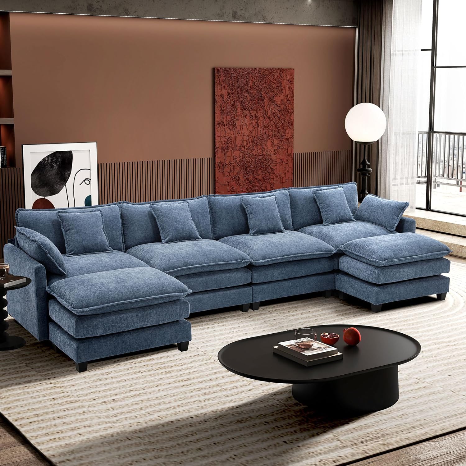 111.4 Inch L Shaped Modern Sofa Modular Cloud Sofa with Ottoman 4 Seater Chenille Deep Seat Sofa wourant