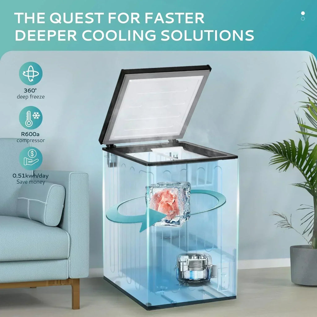 EUHOMY 3.5 Cu.Ft Chest Freezer with Removable Basket Small Deep Freezer Adjustable 7 Thermostat wourant