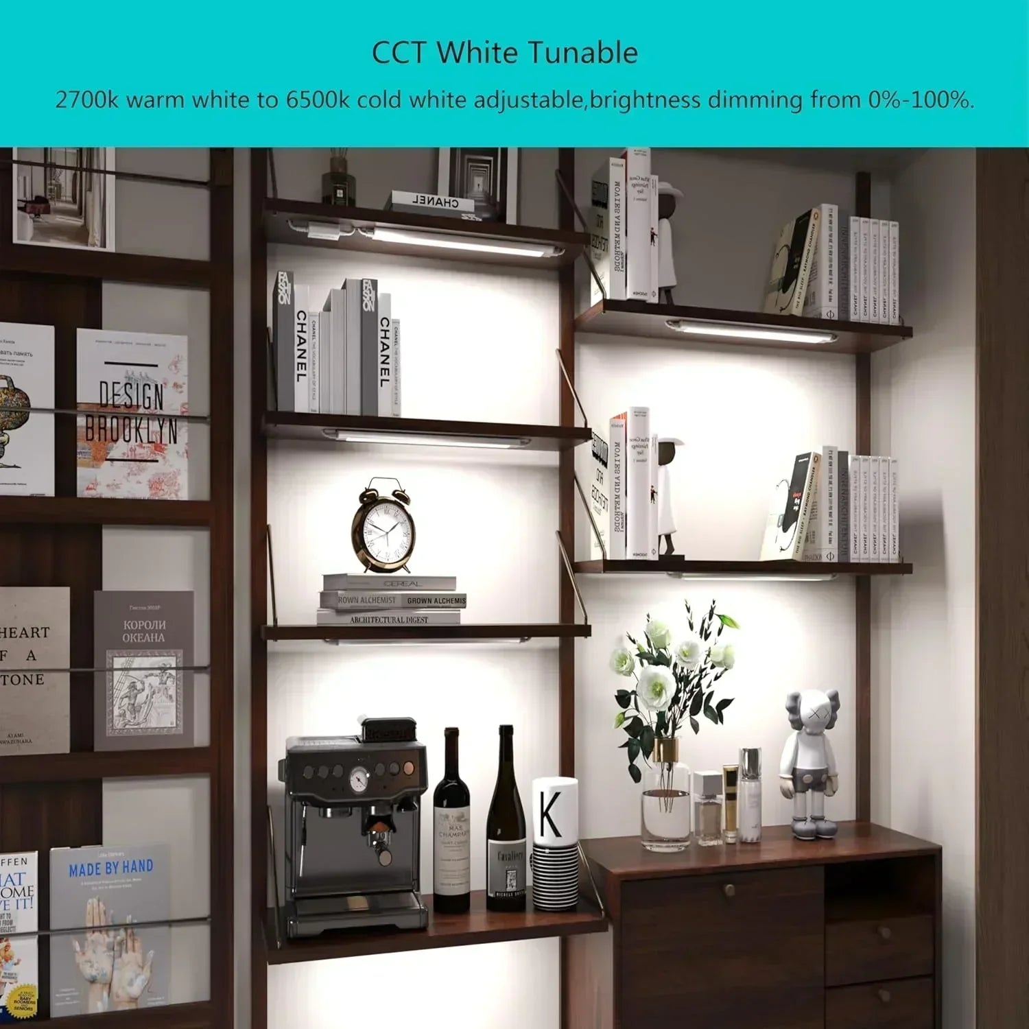 Smart under-cabinet lighting strip white and color-changing dimmable wourant