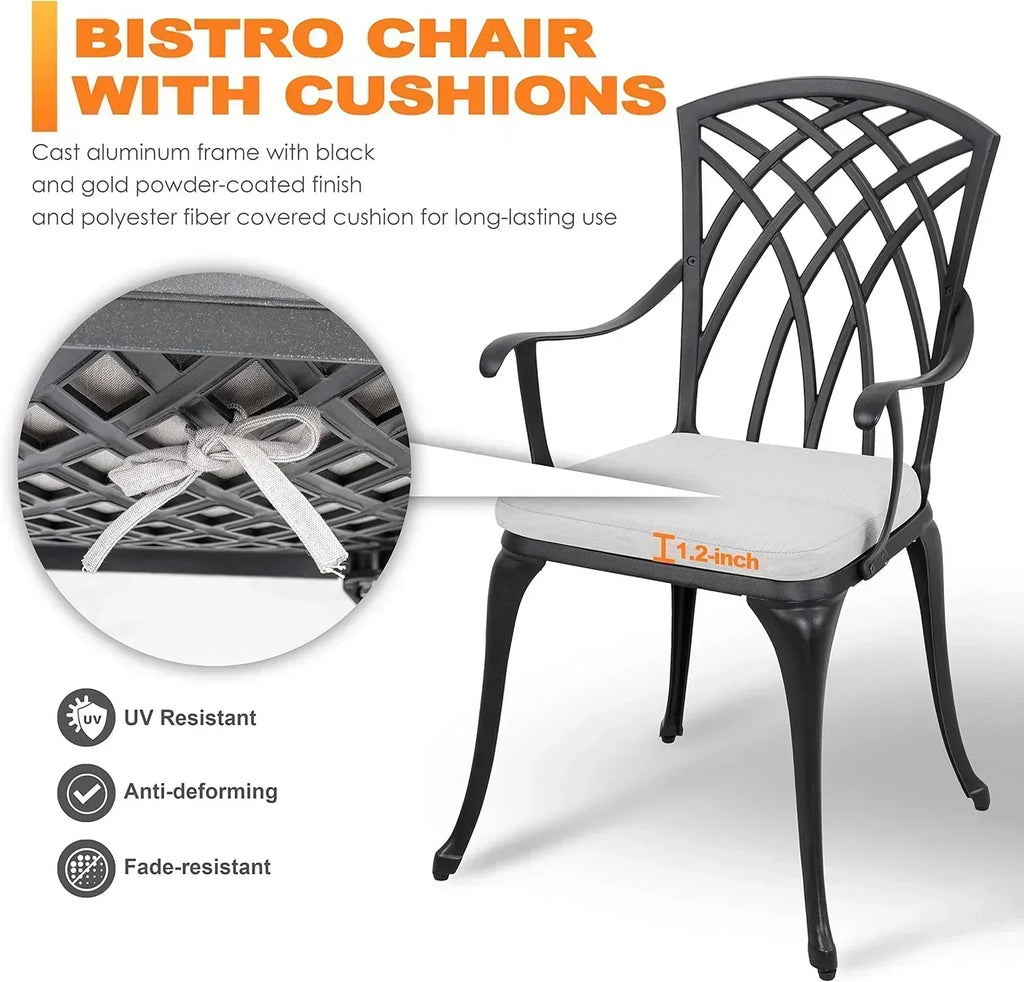 NUU GARDEN Bistro Set 3 Piece Outdoor Cast Aluminum Patio Bistro Set Patio Table Chairs Set of 2 wourant