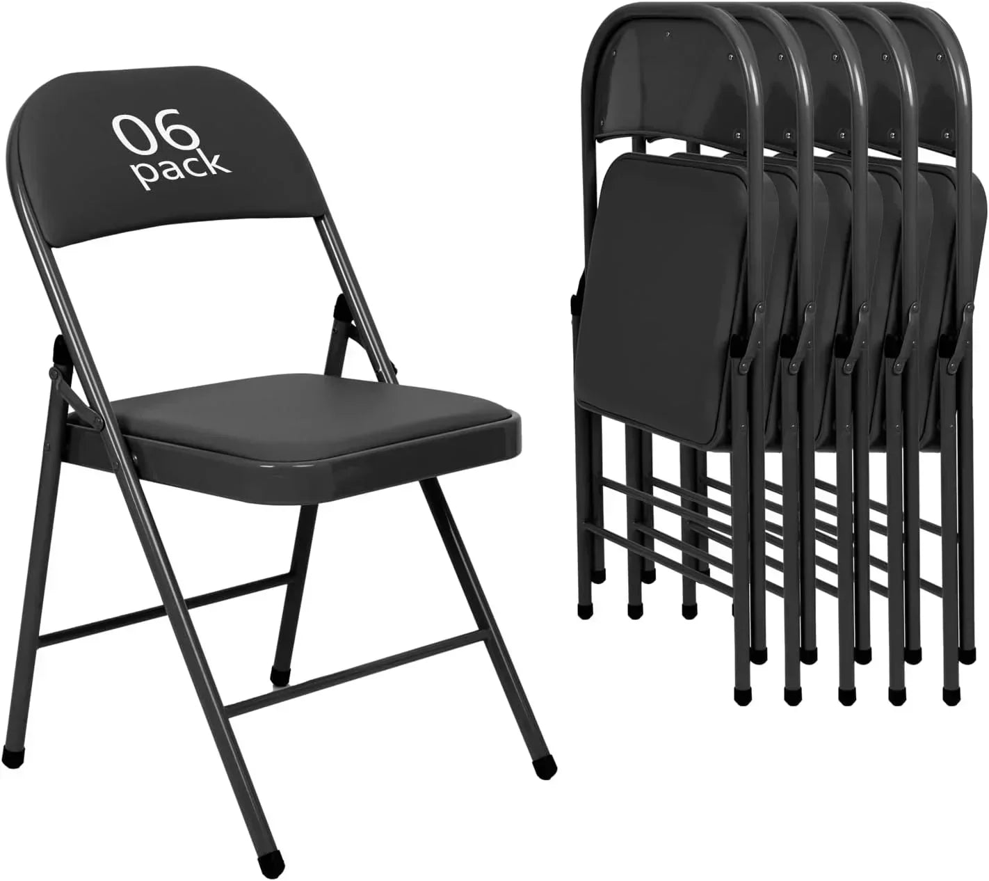 6 Pack Black Folding Chairs with Leather Chairs Events Office Wedding Party Upholstered Chairs wourant