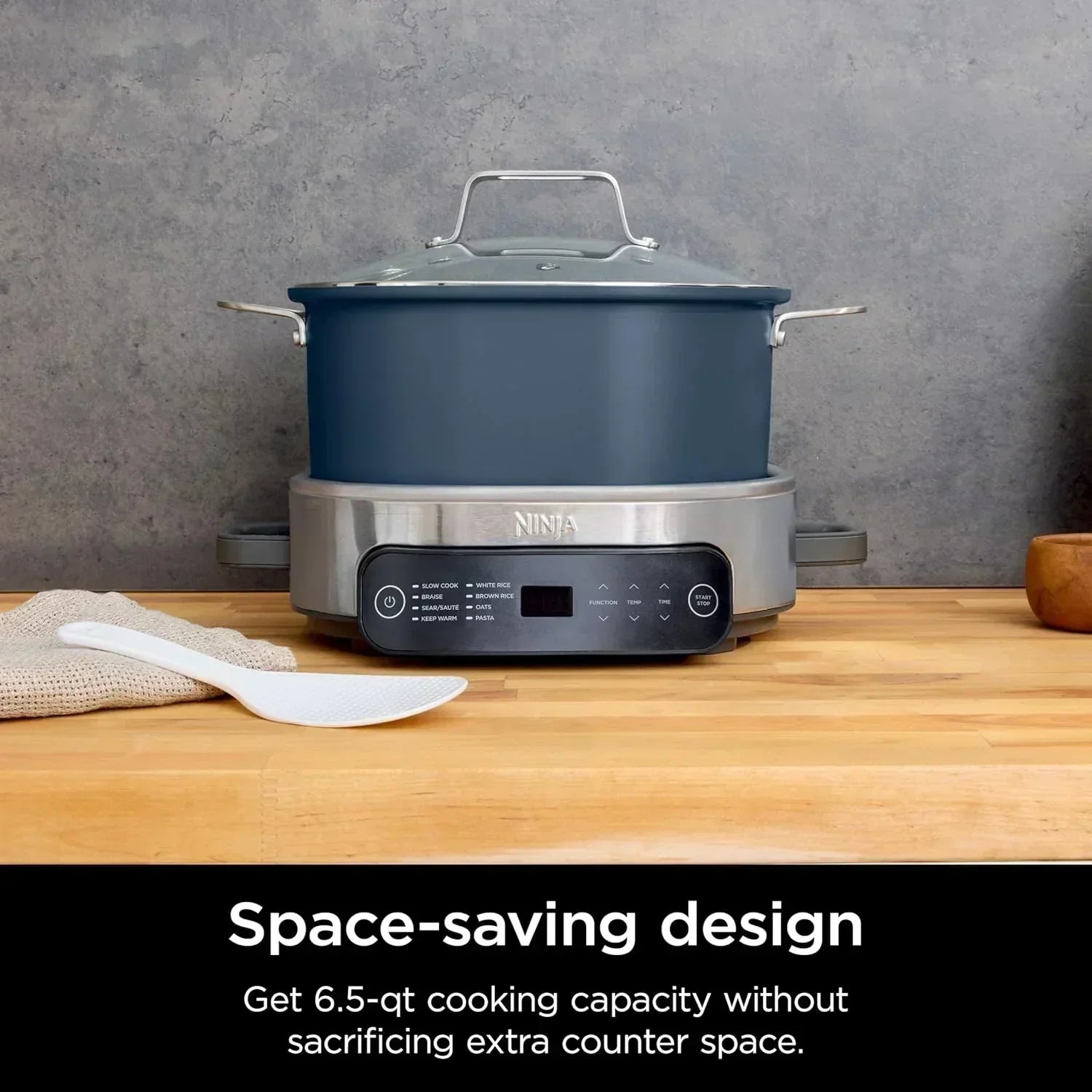 Ninja Slow Cooker 8.5 Quart Multi Cooker with Dutch oven steamer glass lid with integrated spoon wourant