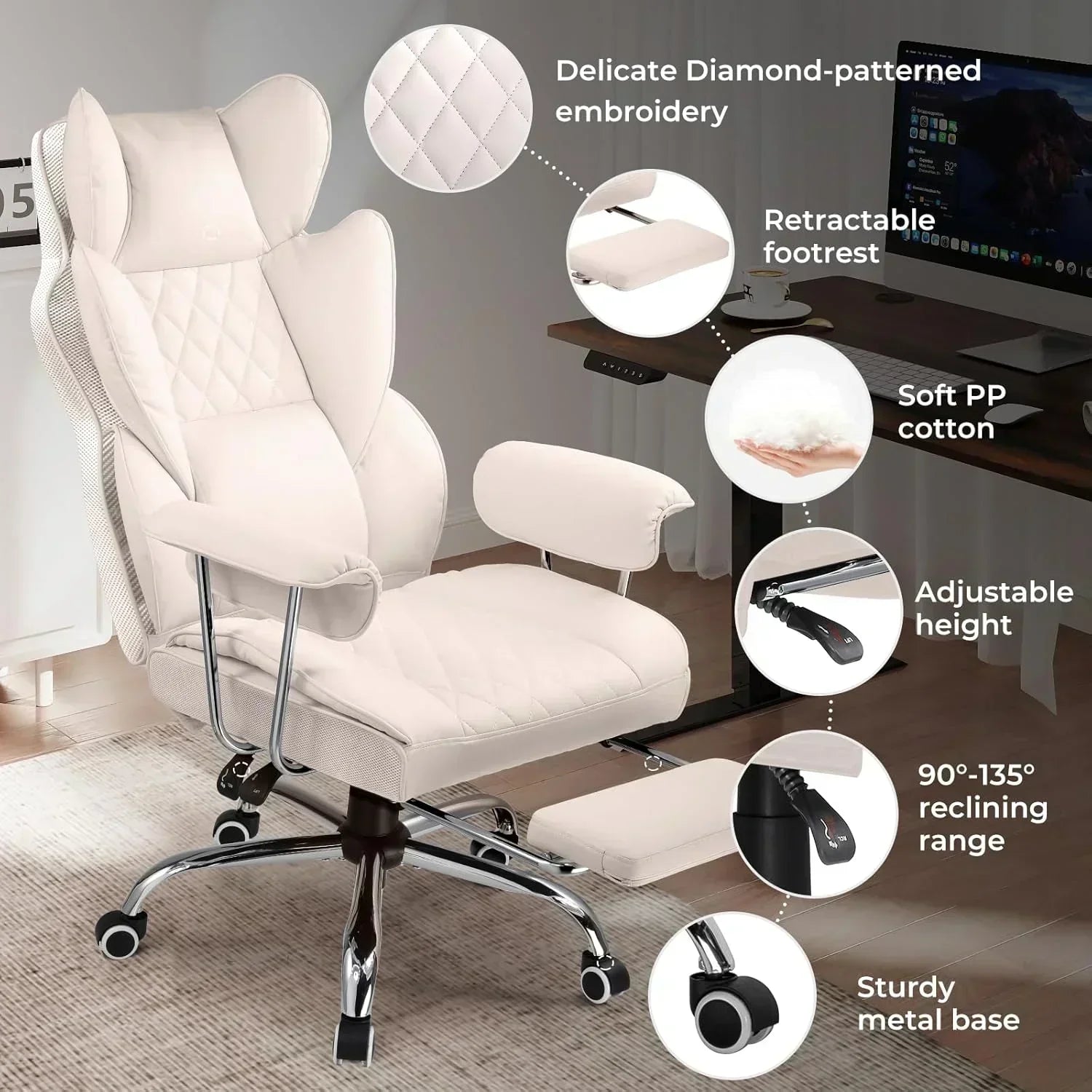 Large high back office chair high back leather gaming chair with footrest wourant