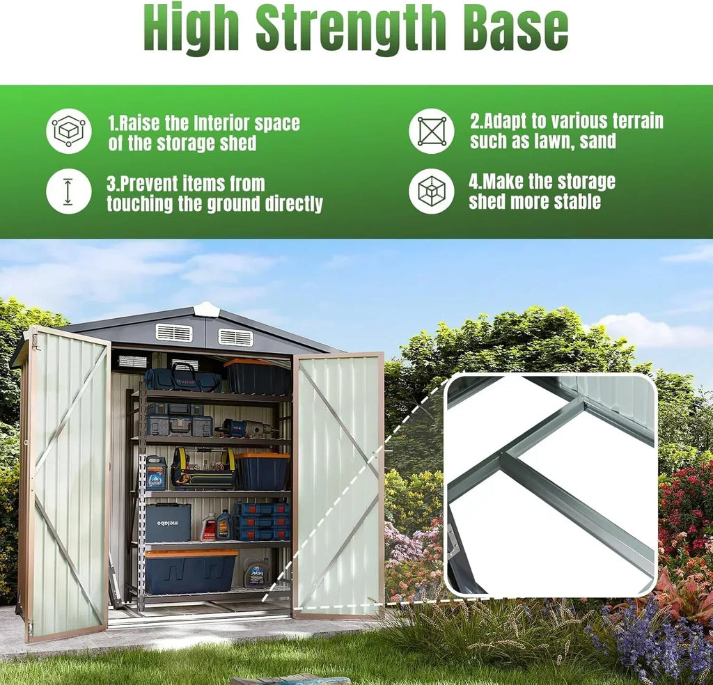 Aoxun 6.2x4 FT Shed Outdoor Storage Shed Metal Garden Shed Sloping Roof Tool Shed Bike Shed wourant