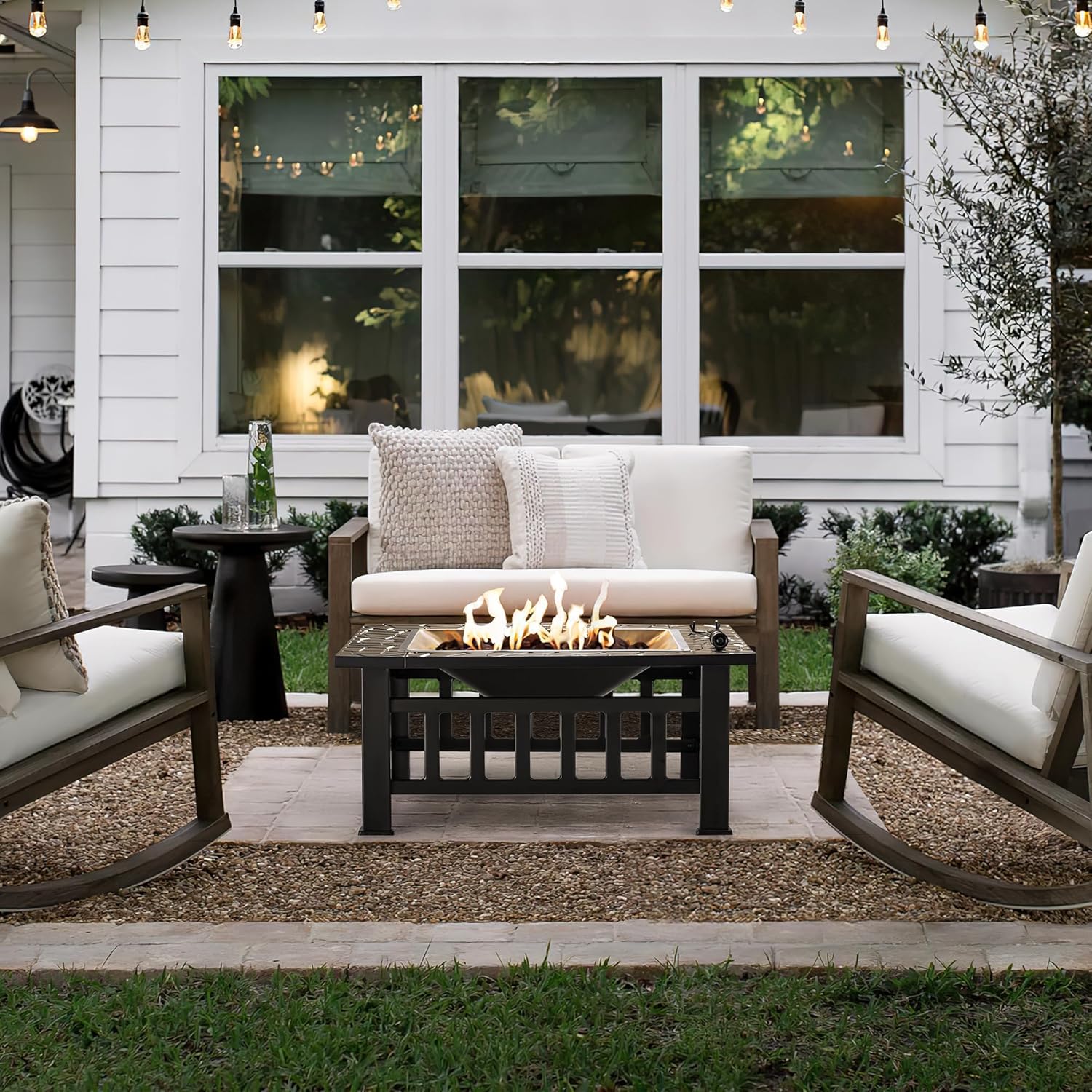 Devoko Outdoor Fire Pit 32 Inch Firepit Table Metal Outdoor Fireplaces with Waterproof Cover wourant
