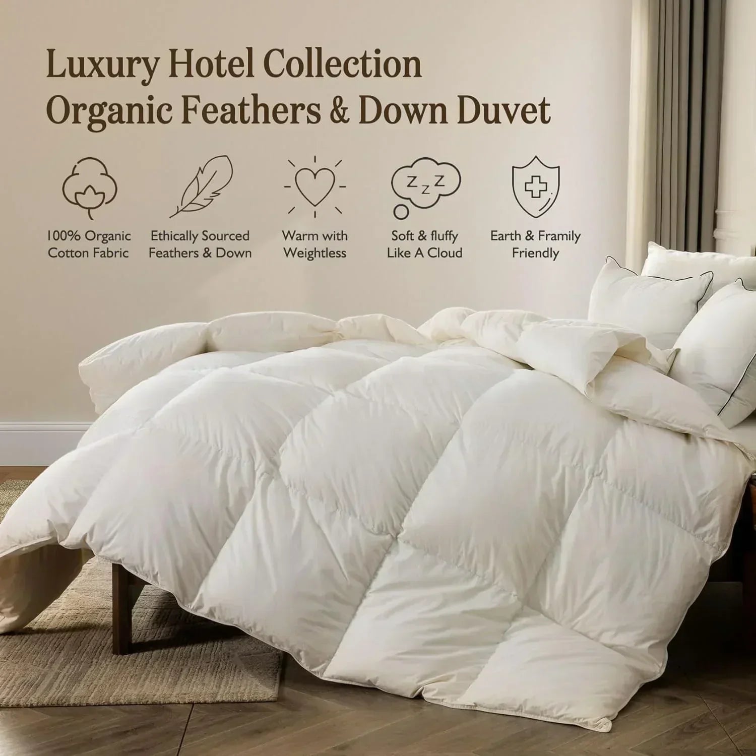Organic down comforter queen size fluffy down core 100% cotton cover fluffy down filling wourant