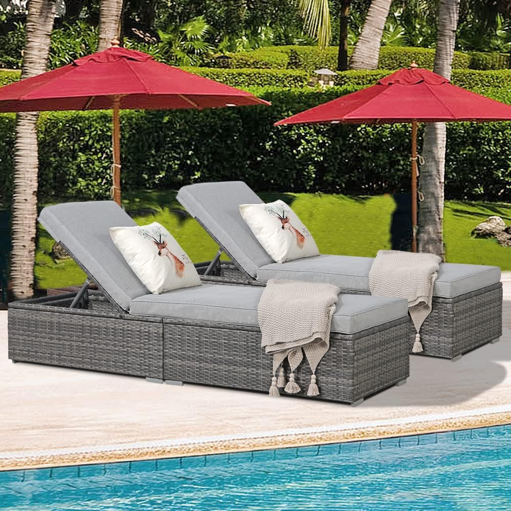 Patiorama Outdoor Patio Lounge Chair Elegant Reclining Adjustable Pool Rattan Chaise Chair wourant