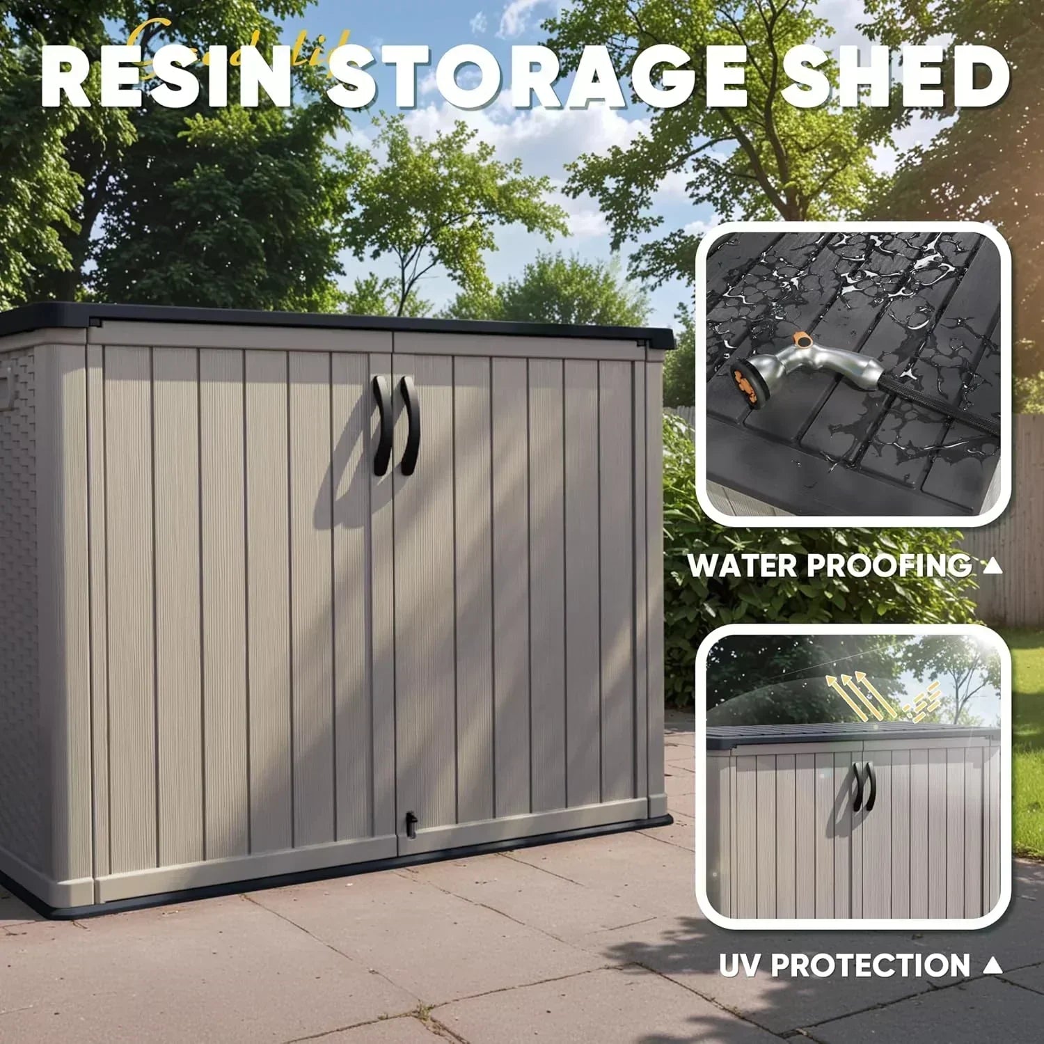 Devoko Outdoor Storage Cabinet 26 Cu Ft with Lockable Doors Horizontal Storage Shed Waterproof wourant