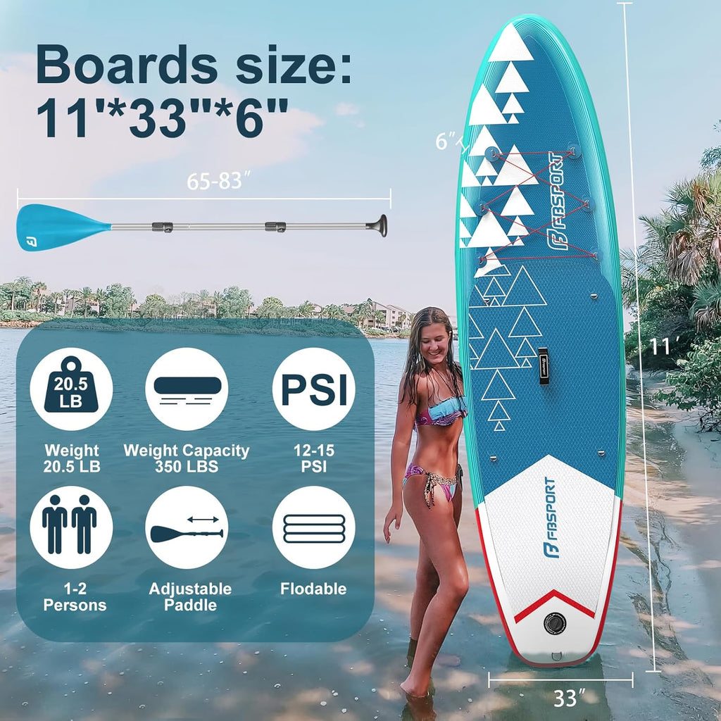 FBSPORT 11' Premium Stand Up Paddle Board Yoga Board with Durable SUP Accessories Carry Bag wourant