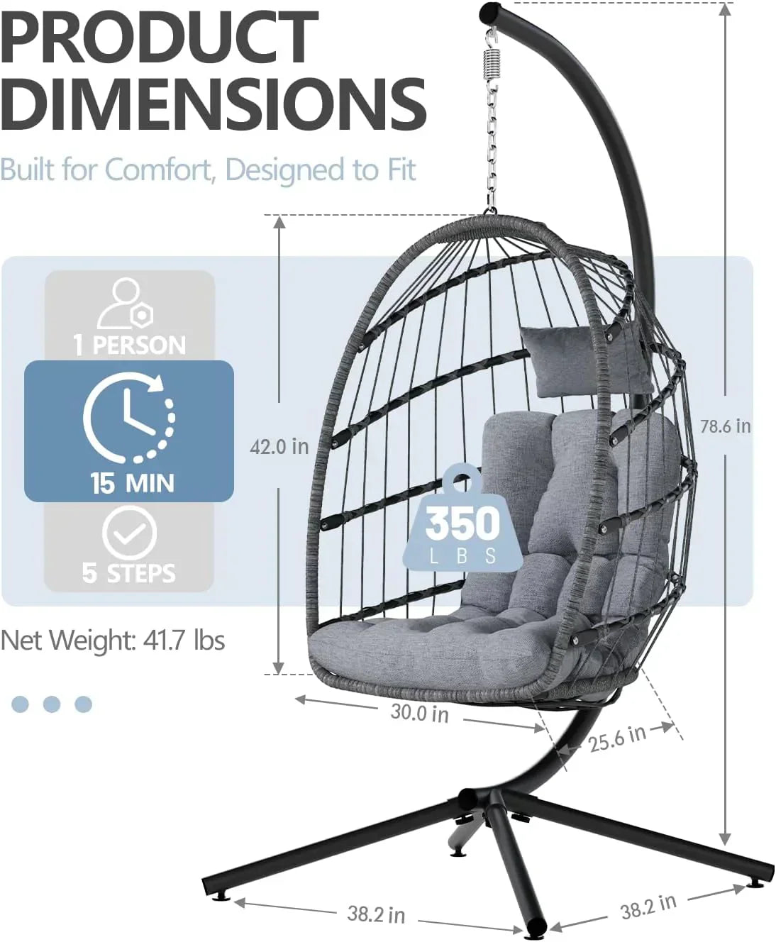 SWITTE Egg Chair Outdoor with Stand Indoor Wicker Hanging Egg Swing Chair with Cushion wourant