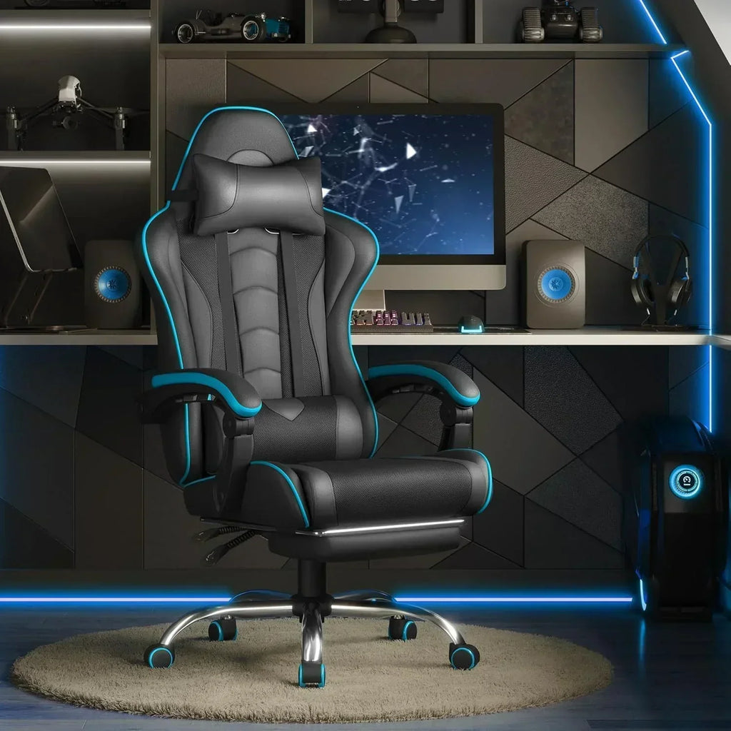 Gaming Chair with Massage Lumbar Support and Footrest Height Office Gaming Chair wourant