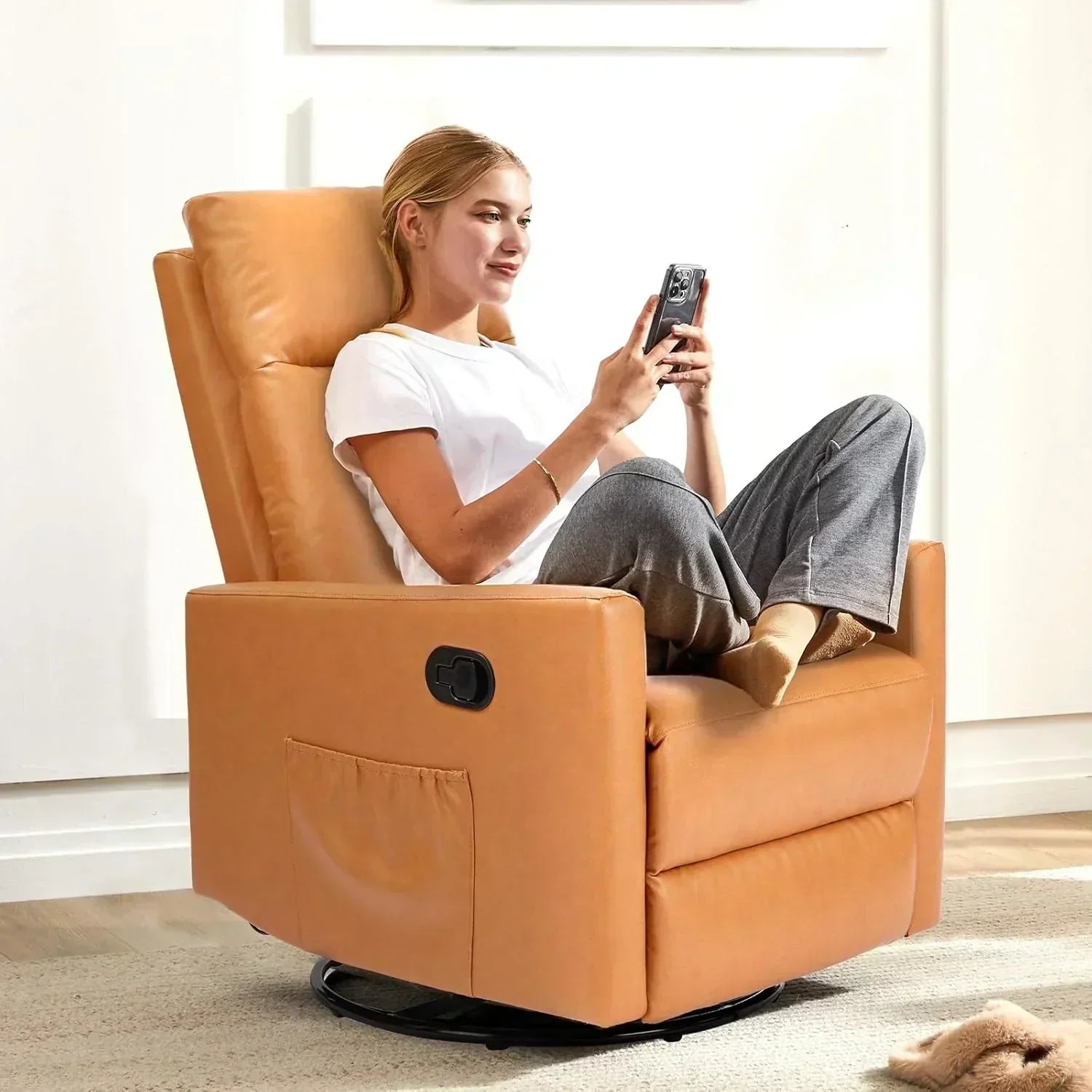 Swivel high-back rocking chair with footrest padded glider baby chair with comfortable deep seat wourant
