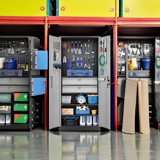 Yizosh Metal Garage Storage Cabinet with Locking Doors Heavy Duty Steel Tool Cabinet wourant
