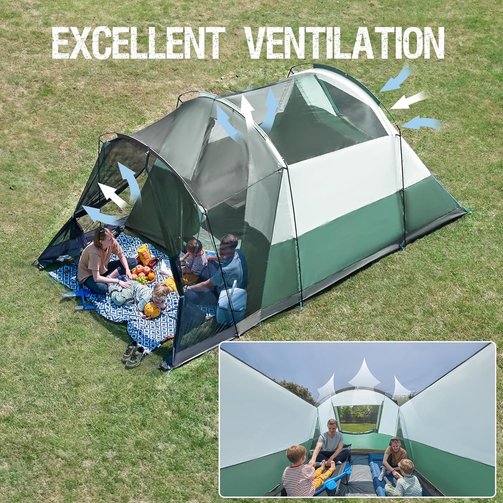 PORTAL 6/8/10 Person Family Camping Tent with Screen Room Water Resistant Big Tunnel Tent wourant
