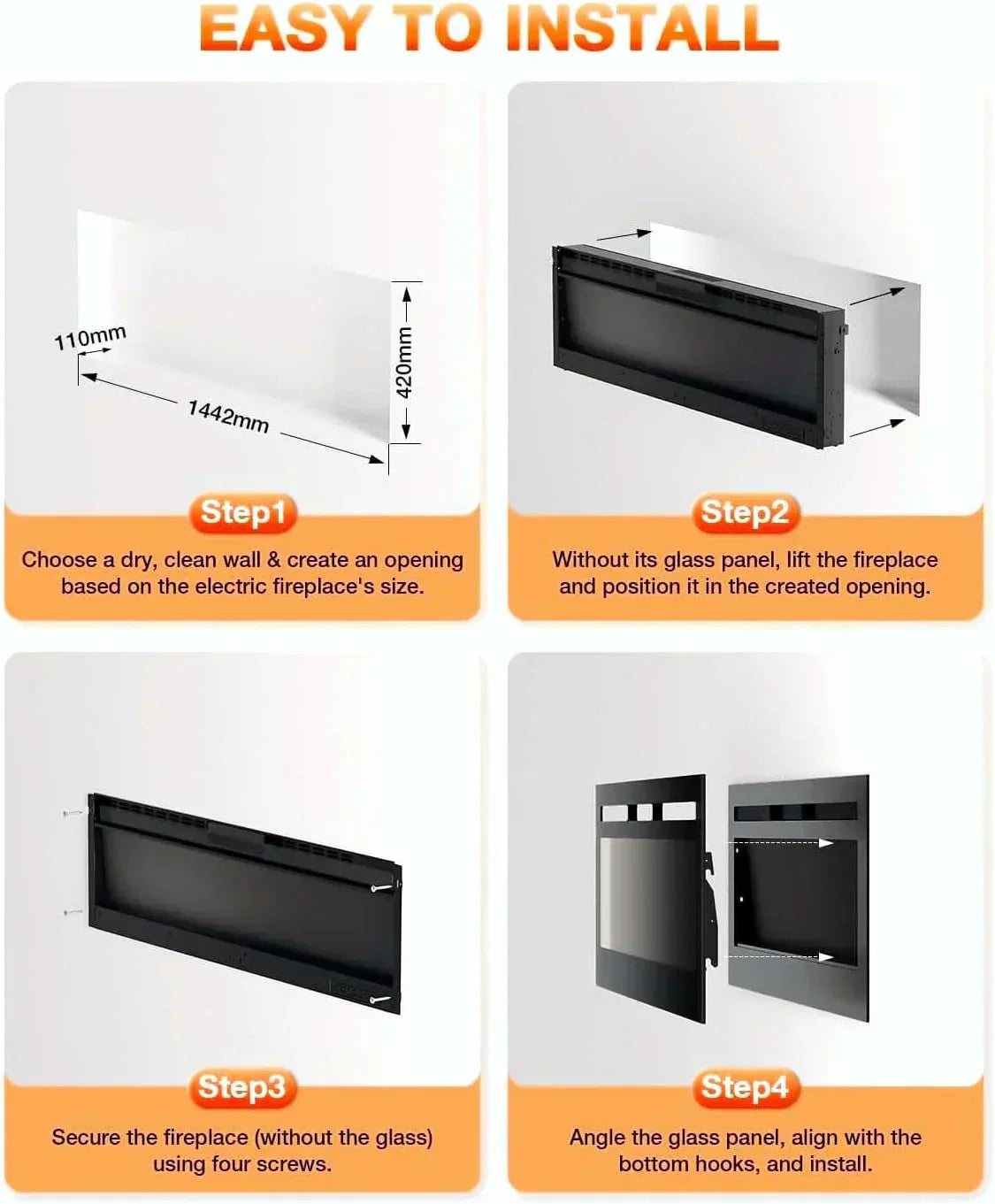 Electric Fireplace 60Inch Wall Mounted Electric Fireplace Heater with Timer Inserts TV Stand wourant