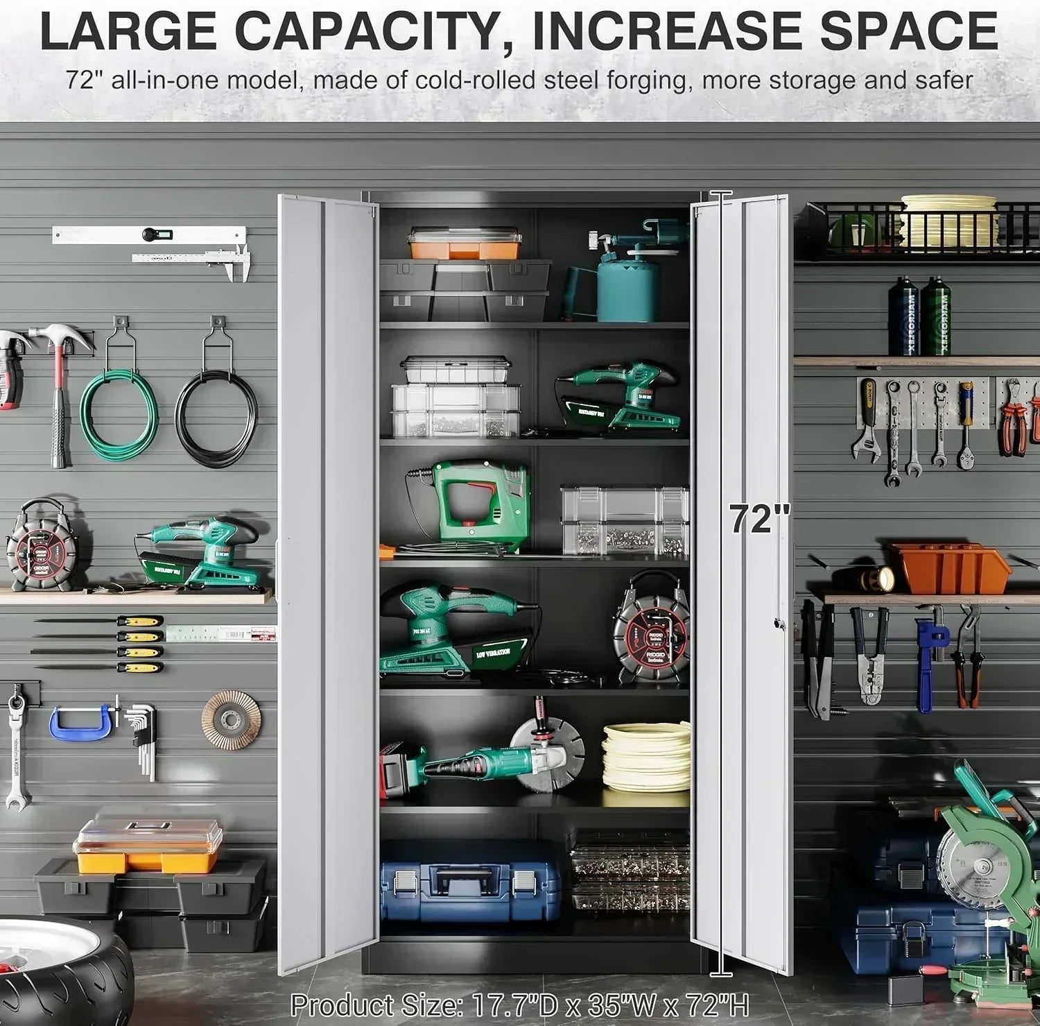Metal Storage Cabinet with 2 Doors and 6 Shelves Black Metal Cabinet Garage Storage Cabinet wourant