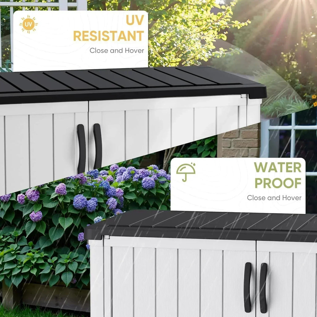 Devoko Outdoor Storage Cabinet 26 Cu Ft with Lockable Doors Horizontal Storage Shed Waterproof wourant