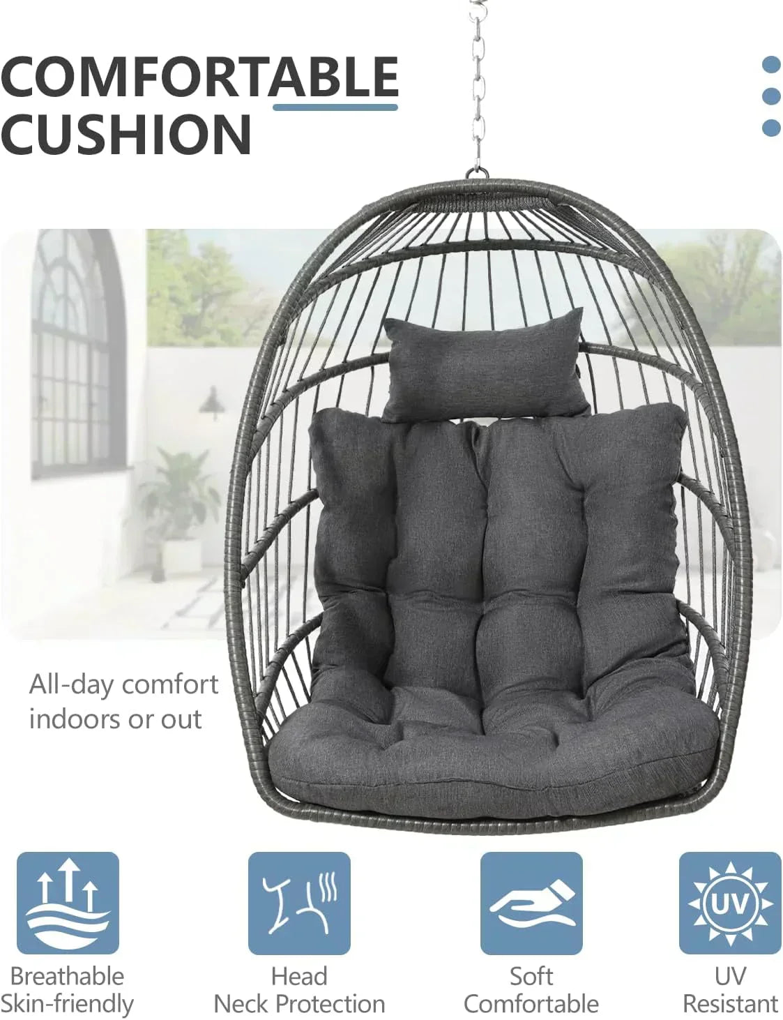 SWITTE Egg Chair Outdoor with Stand Indoor Wicker Hanging Egg Swing Chair with Cushion wourant