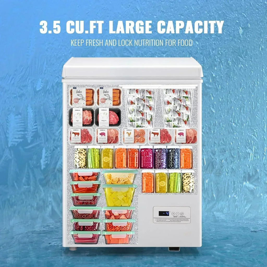 Chest Freezer 5.0Cubic Feet Deep Freezer Freestanding Freezers 2 Removable Stainless Steel Basket wourant