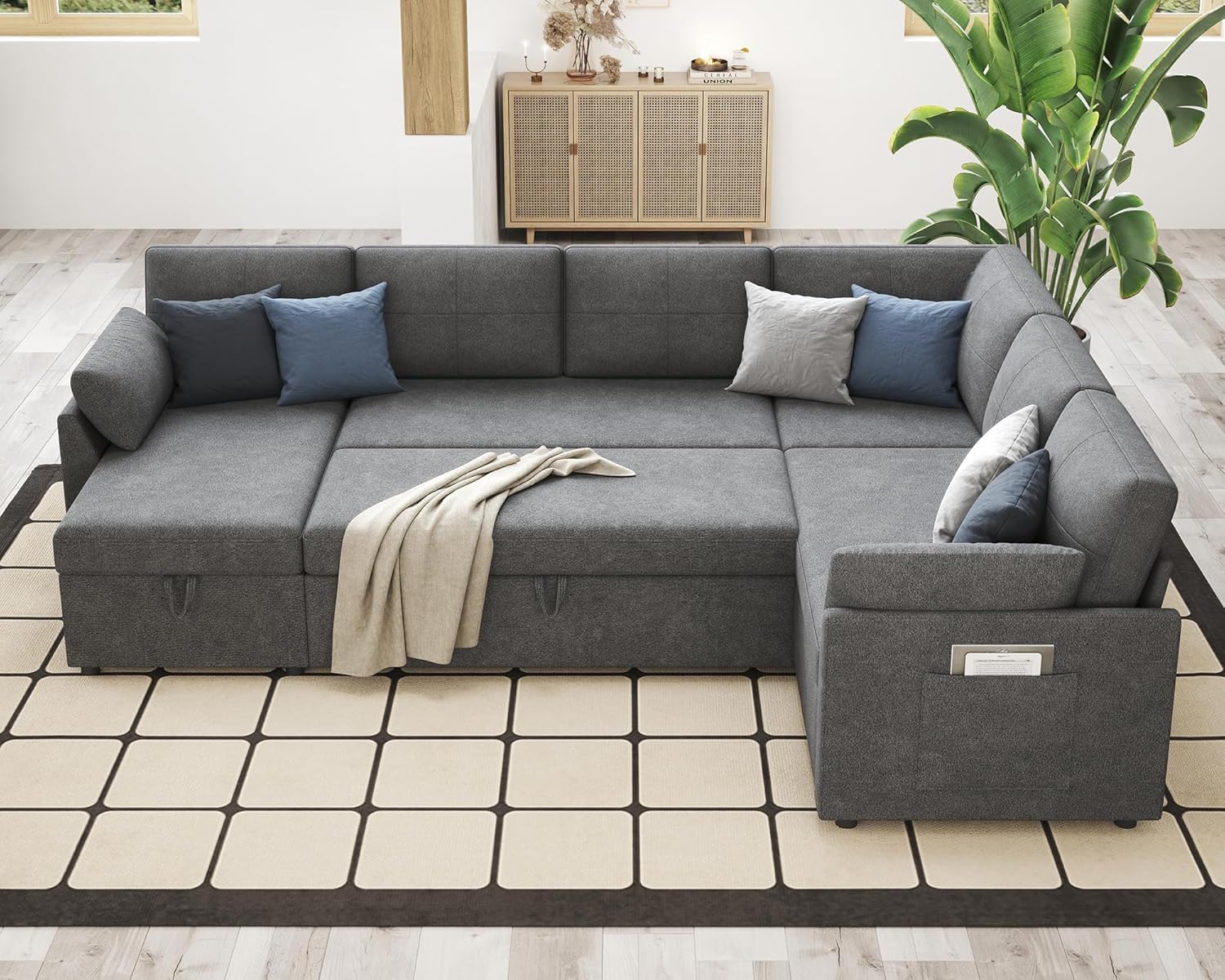 VanAcc Sofa Bed Sleeper Sofa with Storage Chaise 2 in 1 Pull Out Couch Living Room wourant