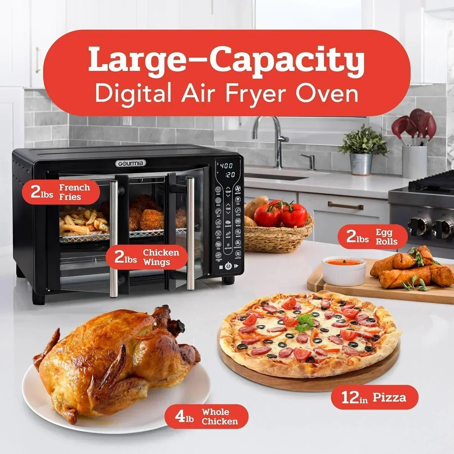 Gourmia Oven Air Fryer Combo with 17 Cooking Presets 24L Capacity Convection Rack wourant